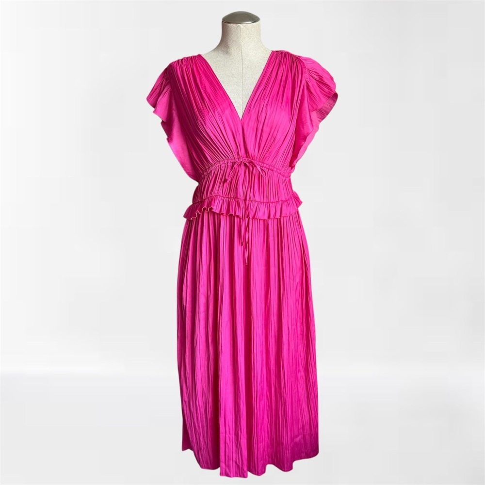 Scoop Women’s Crinkle Satin Midi Dress with Flutter Sleeves